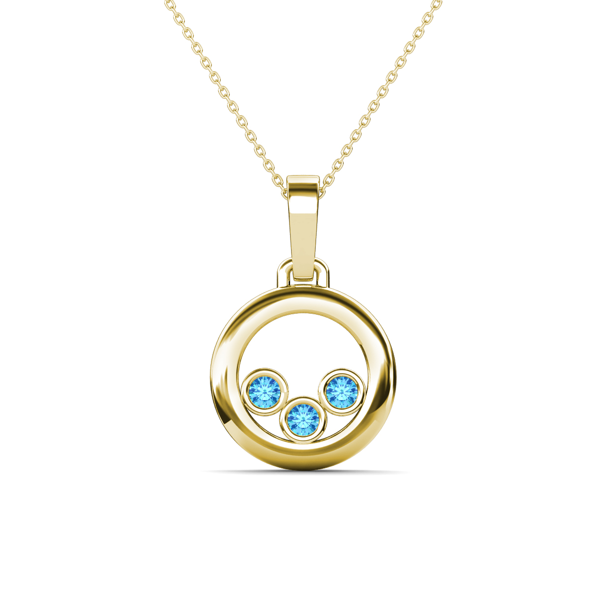 Oriya Blue Topaz Open Circle Women Three Stone Pendant Necklace 